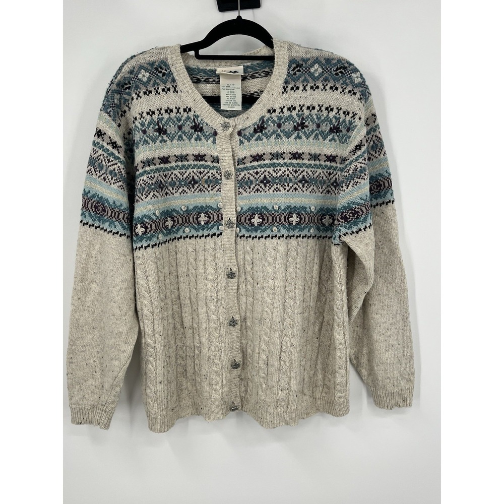 Vintage Northern Reflections Fair Isle Cable Knit Women's Size XL Cardigan Cozy